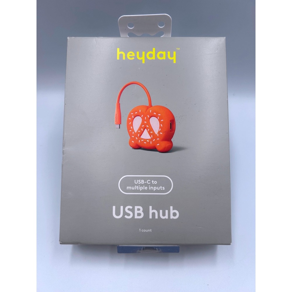 Heyday Pretzel USB Hub Orange USB-C to Multiple Inputs 2 USB-A 1 USB-C Port